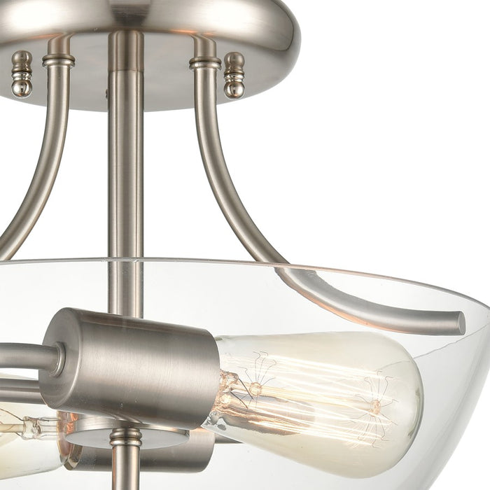 Atlas Lighting Astoria 15'' Wide 2Lt Semi Flush Mount, Nickel/Clear