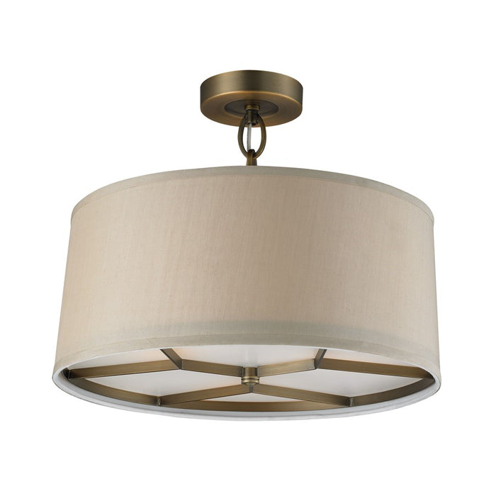 Atlas Lighting Baxter 16''W 3Lt Semi Flush Mount, Brass/Beige/White