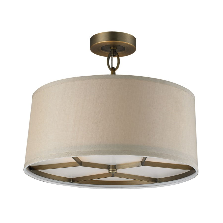 Atlas Lighting Baxter 16''W 3Lt Semi Flush Mount, Brass/Beige/White