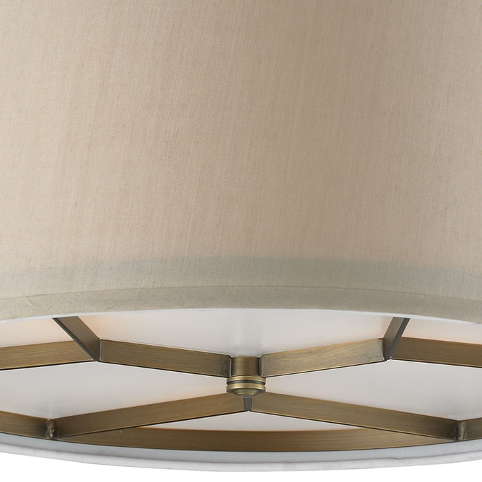 Atlas Lighting Baxter 16''W 3Lt Semi Flush Mount, Brass/Beige/White
