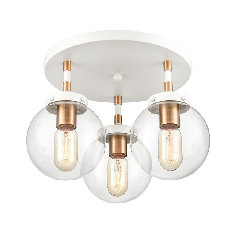 Atlas Lighting Boudreaux 15in 3-Light Semi Flush Mount | Mid-Century Matte White and Satin Brass with Clear Glass | Living Room | Model CL11862-WH