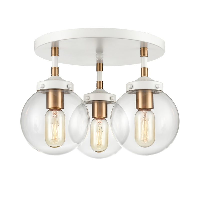 Atlas Lighting Boudreaux 15in 3-Light Semi Flush Mount | Mid-Century Matte White and Satin Brass with Clear Glass | Living Room | Model CL11862-WH