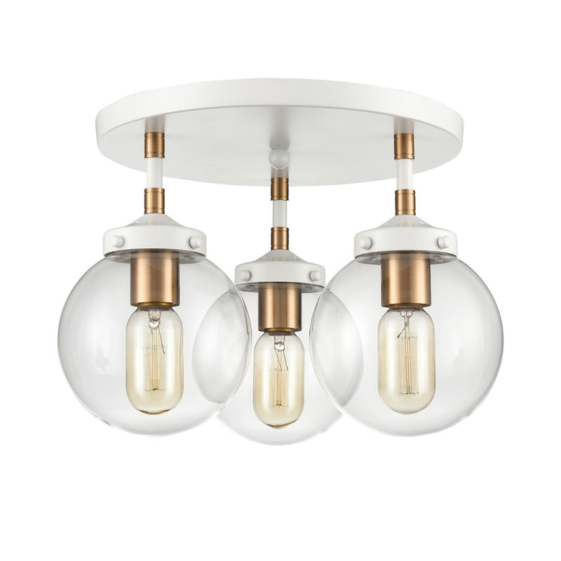 Atlas Lighting Boudreaux 15in 3-Light Semi Flush Mount | Mid-Century Matte White and Satin Brass with Clear Glass | Living Room | Model CL11862-WH