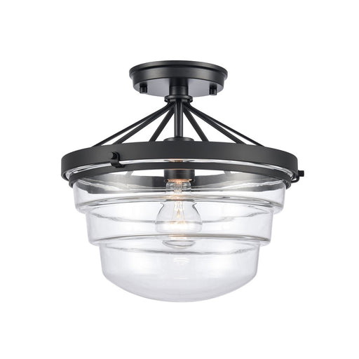 Atlas Lighting Boyer 12'' Wide 1Lt Semi Flush Mount, Black/Clear