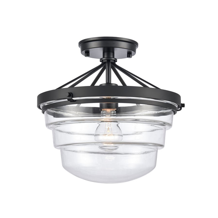 Atlas Lighting Boyer 12'' Wide 1Lt Semi Flush Mount, Black/Clear