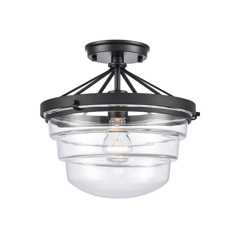 Atlas Lighting Boyer 12'' Wide 1Lt Semi Flush Mount, Black/Clear