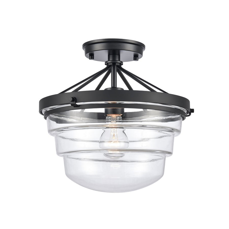 Atlas Lighting Boyer 12in 1-Light Semi Flush Mount | Transitional Matte Black and Clear Glass | Entryway & Bedroom Ceiling Light | Model CL11863-BK
