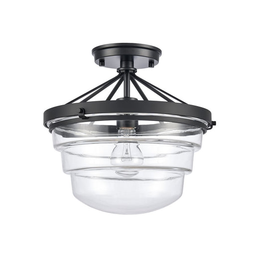 Atlas Lighting Boyer 12'' Wide 1Lt Semi Flush Mount, Black/Clear