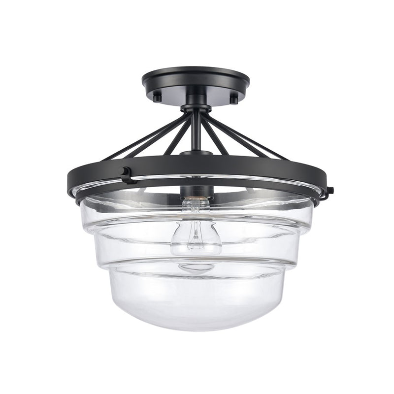 Atlas Lighting Boyer 12in 1-Light Semi Flush Mount | Transitional Matte Black and Clear Glass | Entryway & Bedroom Ceiling Light | Model CL11863-BK