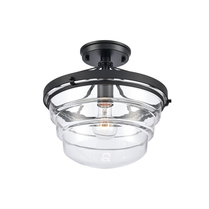 Atlas Lighting Boyer 12'' Wide 1Lt Semi Flush Mount, Black/Clear