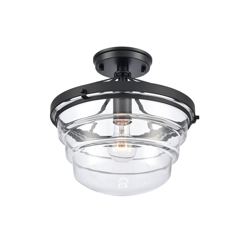 Atlas Lighting Boyer 12in 1-Light Semi Flush Mount | Transitional Matte Black and Clear Glass | Entryway & Bedroom Ceiling Light | Model CL11863-BK