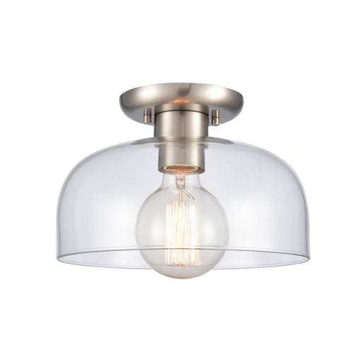 Atlas Lighting Brewer 10'' Wide 1Lt Semi Flush Mount, Nickel/Clear