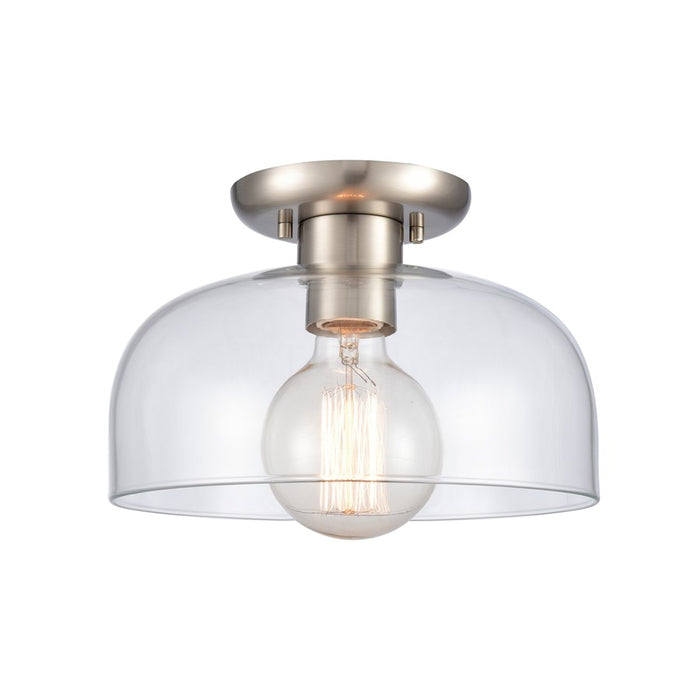Atlas Lighting Brewer 10'' Wide 1Lt Semi Flush Mount, Nickel/Clear