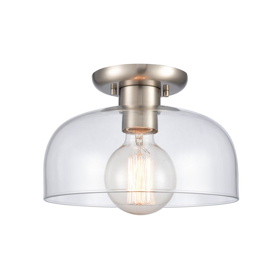 Atlas Lighting Brewer 10'' Wide 1Lt Semi Flush Mount, Nickel/Clear