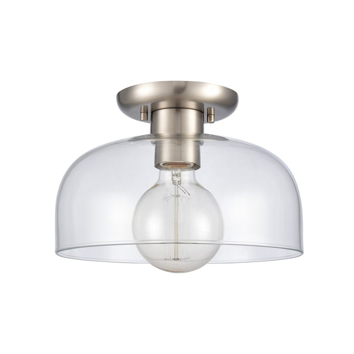 Atlas Lighting Brewer 10'' Wide 1Lt Semi Flush Mount, Nickel/Clear