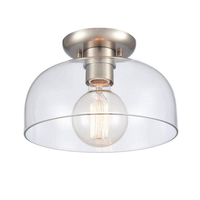 Atlas Lighting Brewer 10'' Wide 1Lt Semi Flush Mount, Nickel/Clear