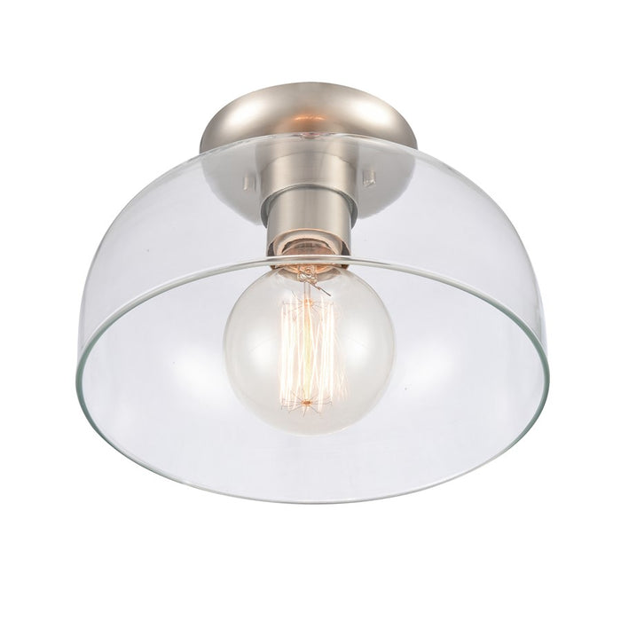 Atlas Lighting Brewer 10'' Wide 1Lt Semi Flush Mount, Nickel/Clear