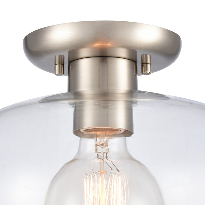 Atlas Lighting Brewer 10'' Wide 1Lt Semi Flush Mount, Nickel/Clear