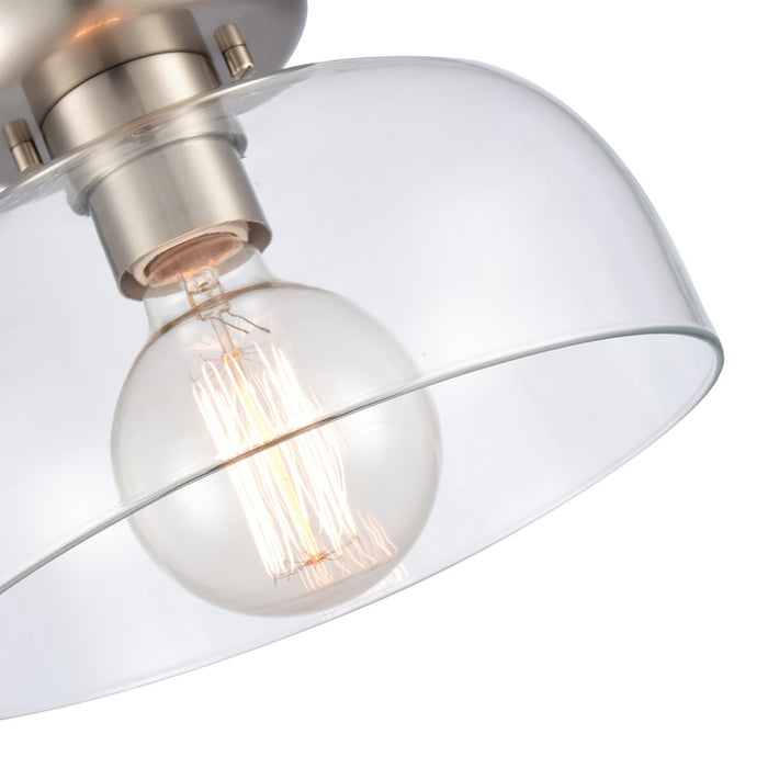 Atlas Lighting Brewer 10'' Wide 1Lt Semi Flush Mount, Nickel/Clear