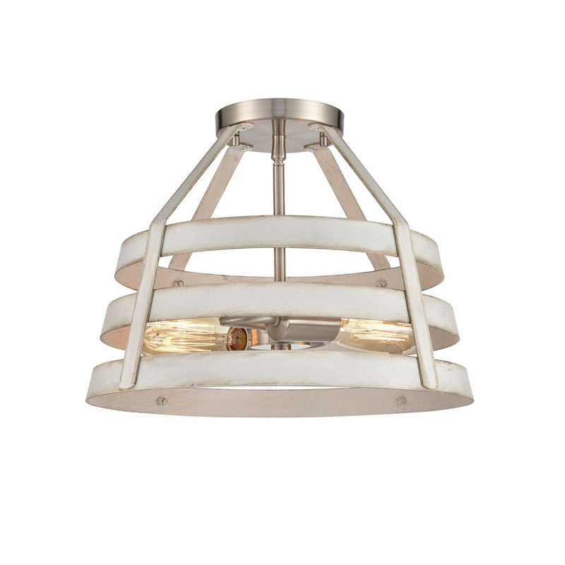 Atlas Lighting Brigantine 15in 2-Light Semi-Flush Mount | Transitional Weathered White and Satin Nickel Metal | Entryway & Hallway | Model CL11865-WH