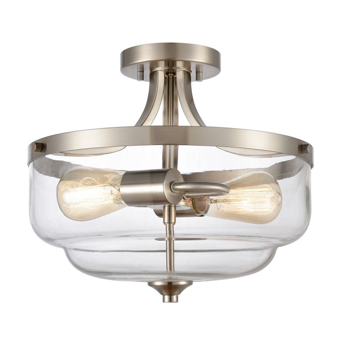 Atlas Lighting Calistoga 13''W 2Lt Semi Flush Mount, Nickel/Clear