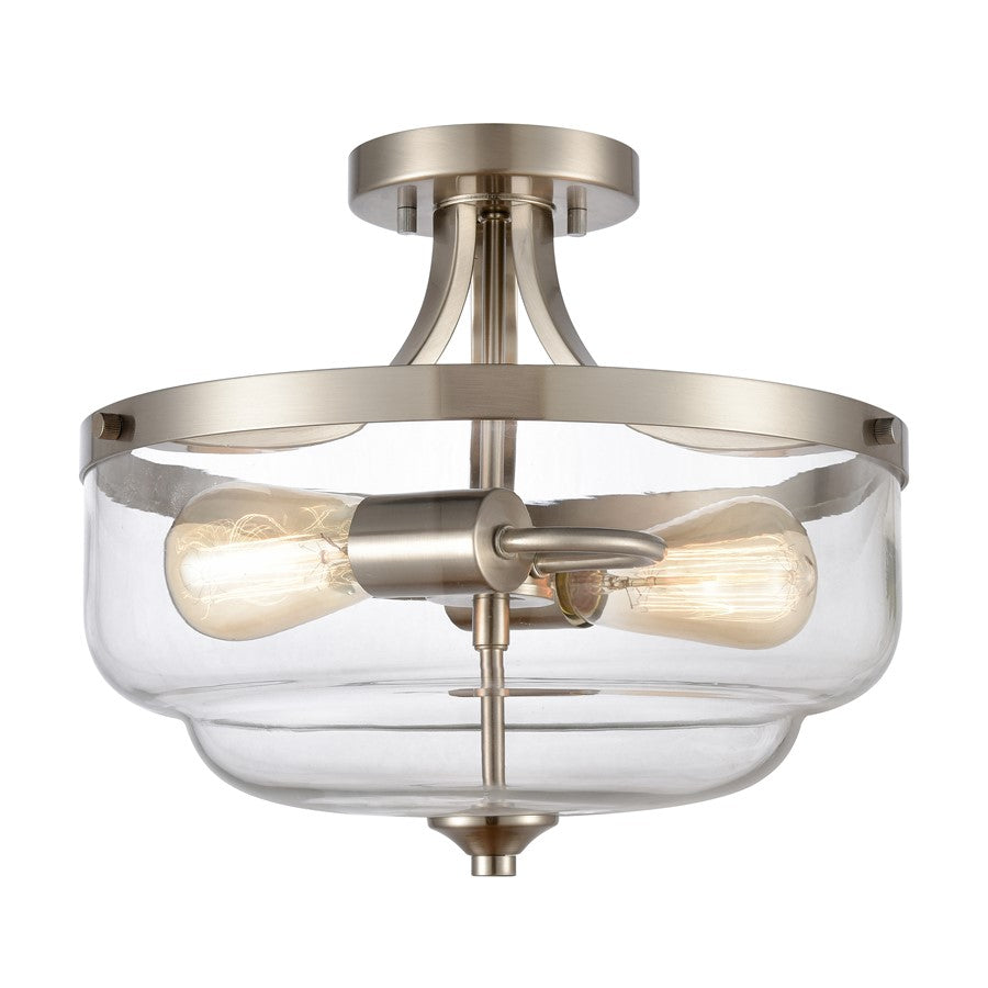 Atlas Lighting Calistoga 13''W 2Lt Semi Flush Mount, Nickel/Clear