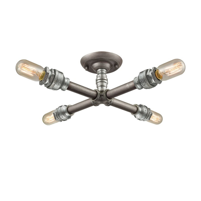 Atlas Lighting Cast Iron Pipe 16'' Wide 4Lt Semi Flush Mount, Zinc