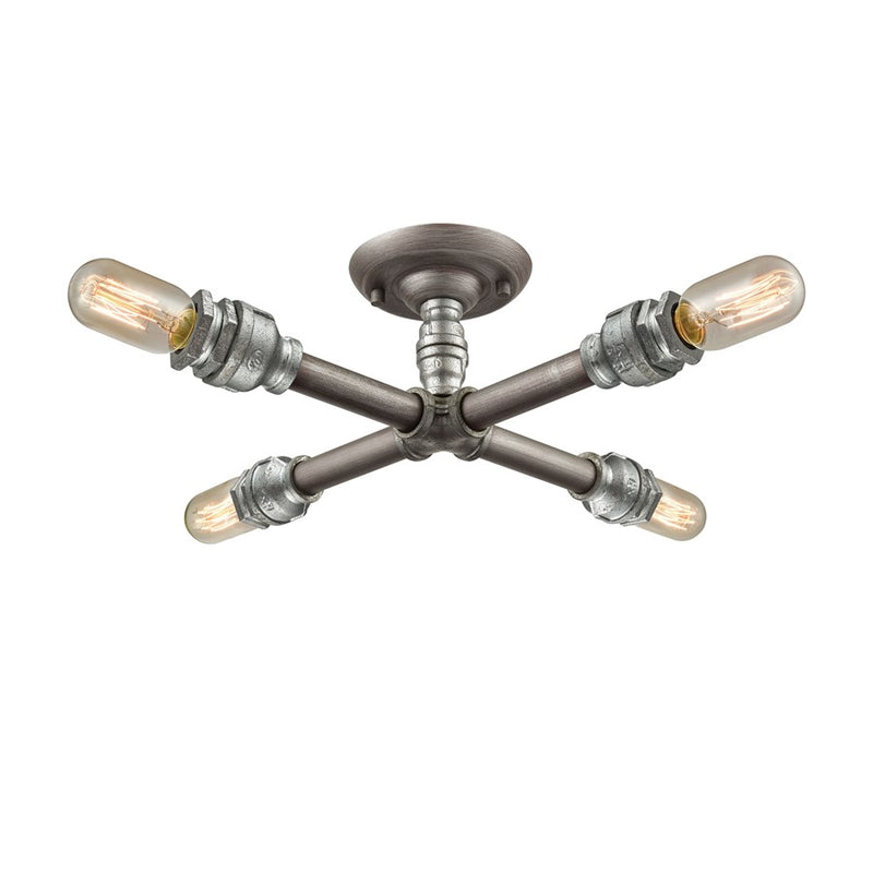 Atlas Lighting Cast Iron Pipe 16in 4-Light Semi-Flush Mount | Industrial Weathered Zinc | Kitchen & Living Room | 16 x 16 x 6 in | Model CL11871-SV