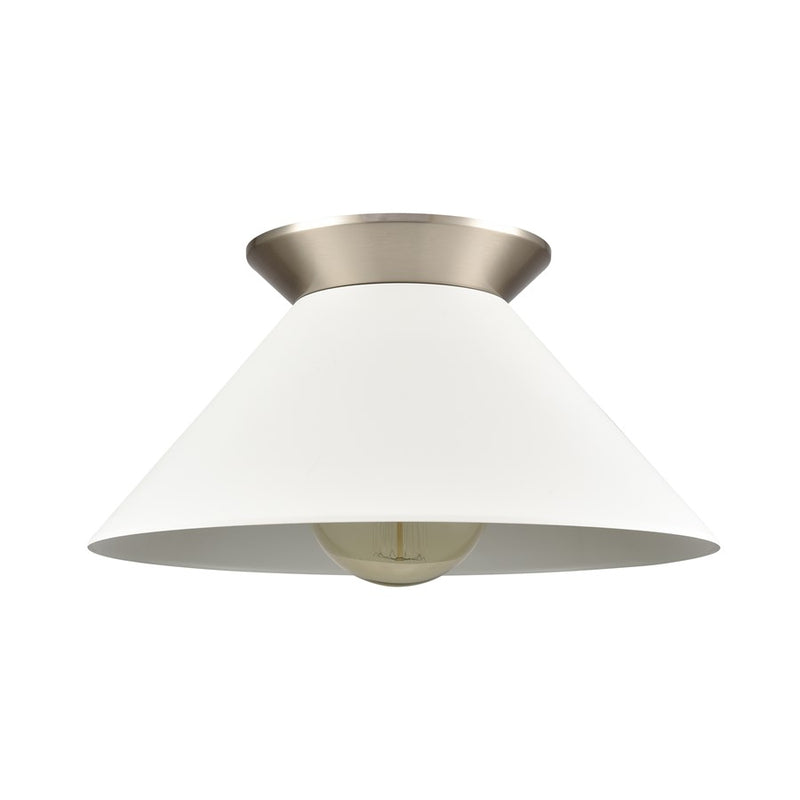 Atlas Lighting Cavendish 16in 1-Light Semi-Flush Mount | Transitional Brushed Nickel and White Metal Shade | Bedroom & Dining Room | Model CL11872-NK