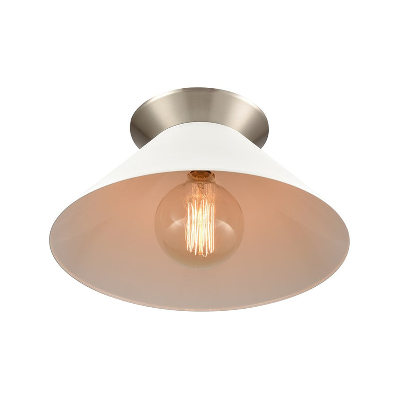 Atlas Lighting Cavendish 16in 1-Light Semi-Flush Mount | Transitional Brushed Nickel and White Metal Shade | Bedroom & Dining Room | Model CL11872-NK