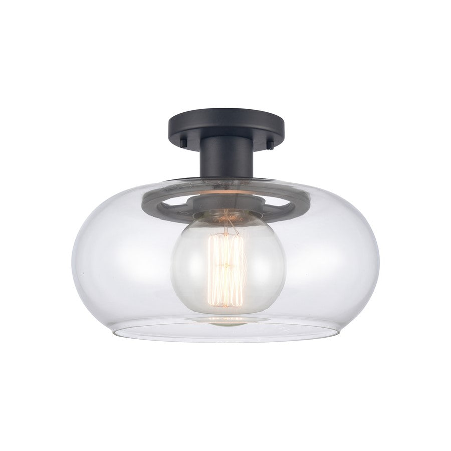 Atlas Lighting Clement 13'' Wide 1Lt Semi Flush Mount, Black/Clear