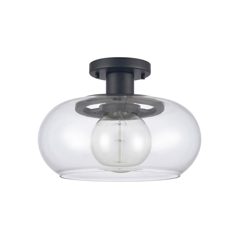 Atlas Lighting Clement 13in 1-Light Semi Flush Mount | Transitional Matte Black and Clear Glass | Dining Room & Kitchen | Model CL11876-BK