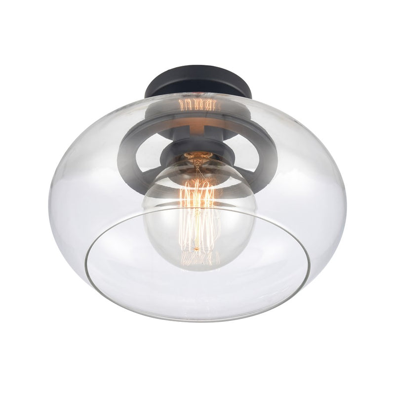 Atlas Lighting Clement 13in 1-Light Semi Flush Mount | Transitional Matte Black and Clear Glass | Dining Room & Kitchen | Model CL11876-BK