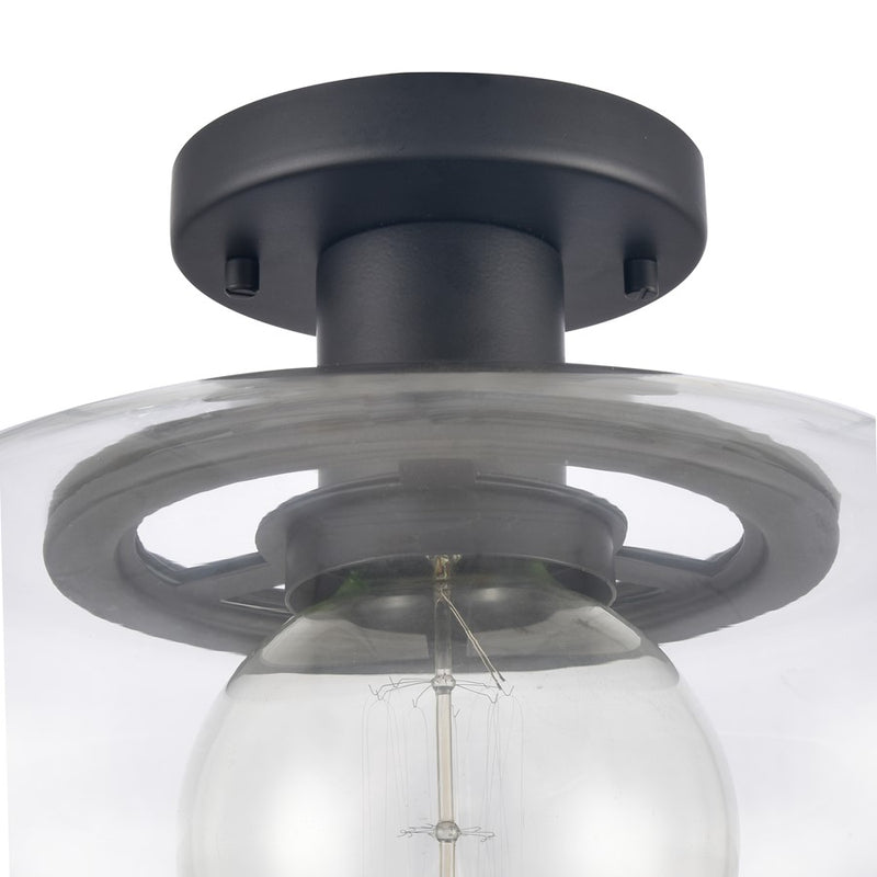 Atlas Lighting Clement 13in 1-Light Semi Flush Mount | Transitional Matte Black and Clear Glass | Dining Room & Kitchen | Model CL11876-BK