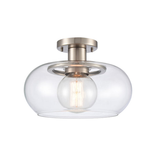 Atlas Lighting Clement 13'' Wide 1Lt Semi Flush Mount, Nickel/Clear