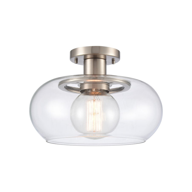 Atlas Lighting Clement 13in 1-Light Semi Flush Mount | Transitional Antique Nickel and Clear Glass | Hallway & Bedroom Ceiling | Model CL11876-NK