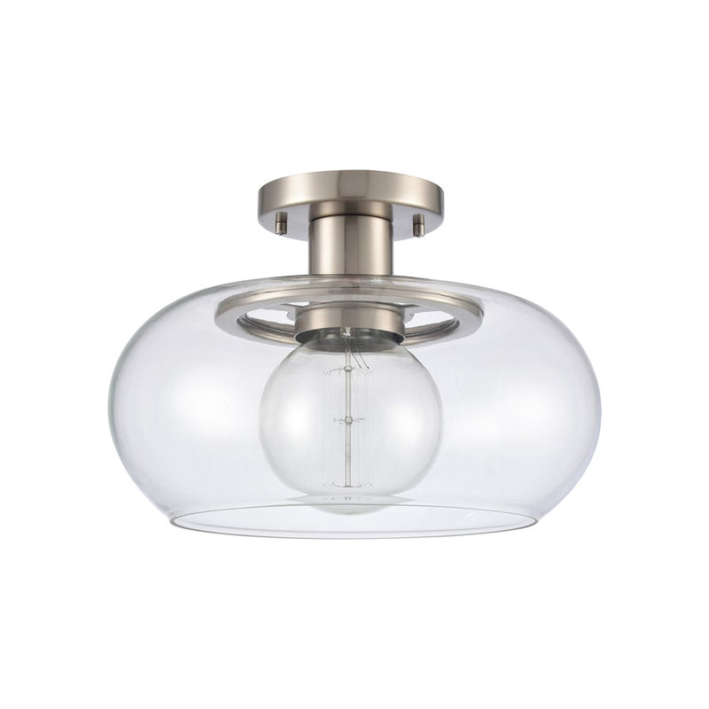 Atlas Lighting Clement 13in 1-Light Semi Flush Mount | Transitional Antique Nickel and Clear Glass | Hallway & Bedroom Ceiling | Model CL11876-NK