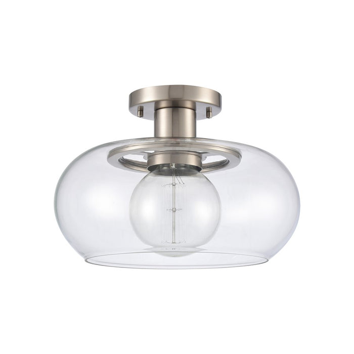 Atlas Lighting Clement 13'' Wide 1Lt Semi Flush Mount, Nickel/Clear