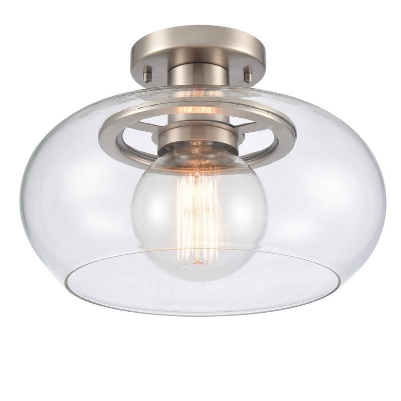 Atlas Lighting Clement 13in 1-Light Semi Flush Mount | Transitional Antique Nickel and Clear Glass | Hallway & Bedroom Ceiling | Model CL11876-NK