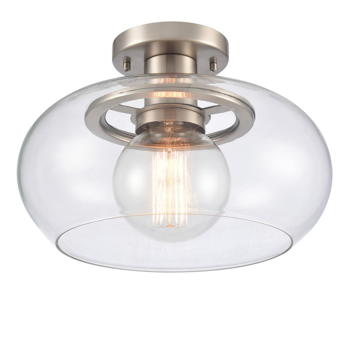 Atlas Lighting Clement 13'' Wide 1Lt Semi Flush Mount, Nickel/Clear