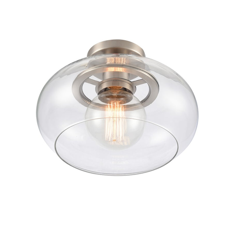 Atlas Lighting Clement 13in 1-Light Semi Flush Mount | Transitional Antique Nickel and Clear Glass | Hallway & Bedroom Ceiling | Model CL11876-NK