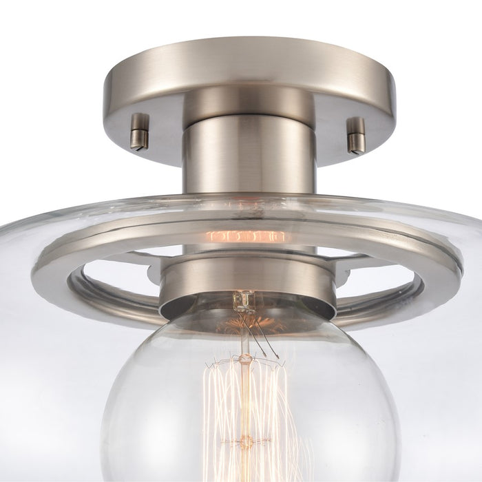 Atlas Lighting Clement 13'' Wide 1Lt Semi Flush Mount, Nickel/Clear