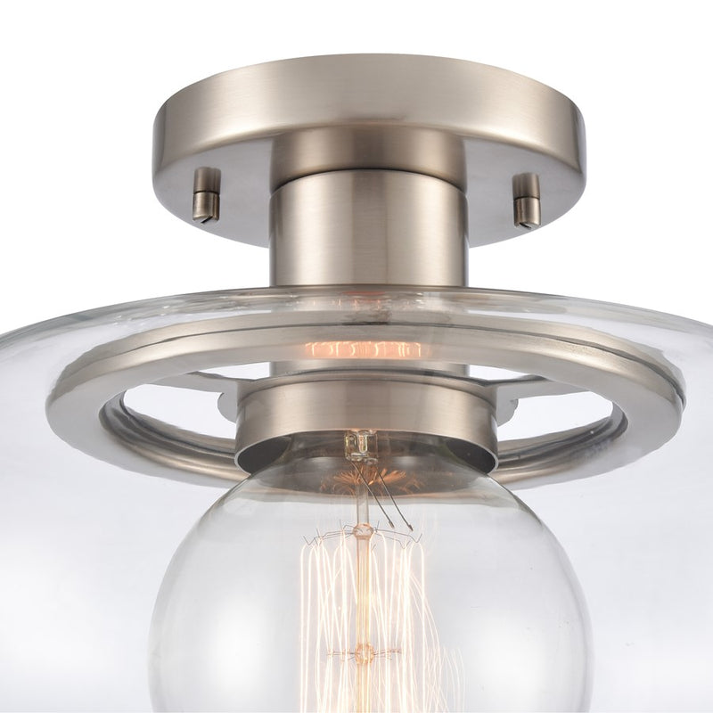 Atlas Lighting Clement 13in 1-Light Semi Flush Mount | Transitional Antique Nickel and Clear Glass | Hallway & Bedroom Ceiling | Model CL11876-NK