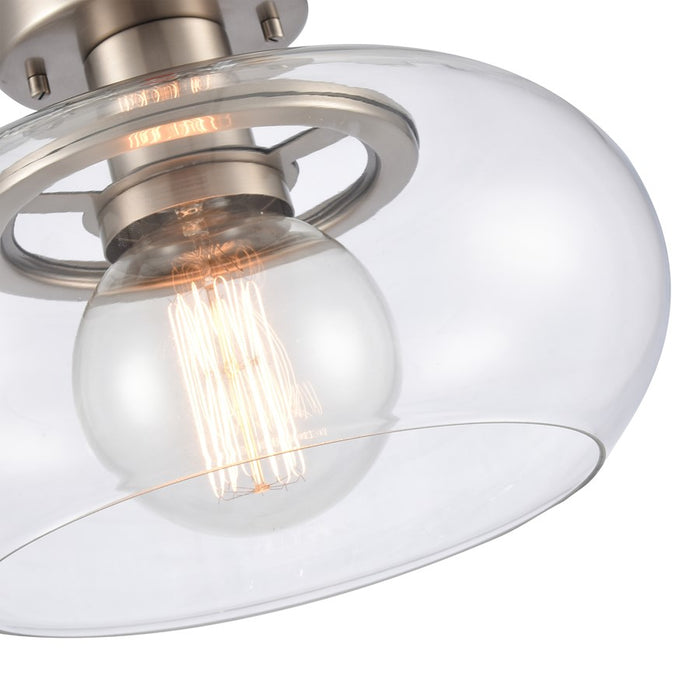 Atlas Lighting Clement 13'' Wide 1Lt Semi Flush Mount, Nickel/Clear