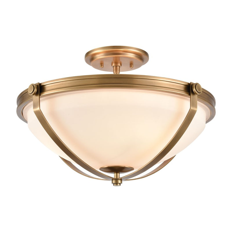 Atlas Lighting Connelly 19in 3-Light Semi Flush Mount | Traditional Natural Brass and White Glass | Dining Room & Living Room | Model CL11878-BS