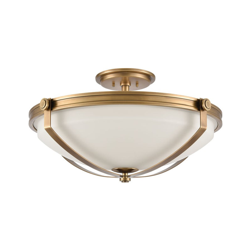 Atlas Lighting Connelly 23in 4-Light Semi Flush Mount | Traditional Natural Brass and White Glass | Dining Room & Living Room | Model CL11879-BS
