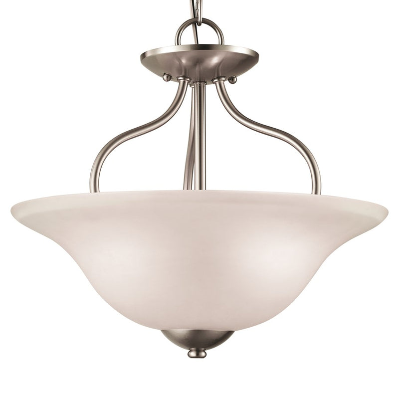 Atlas Lighting Conway 15in 2-Light Semi-Flush Mount | Traditional Brushed Nickel and White Frosted Glass | Hallway & Bedroom | Model CL11880-NK