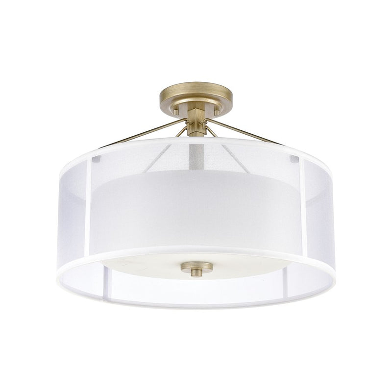 Atlas Lighting Diffusion 18in 3-Light Semi-Flush Mount | Transitional Soft Gold and White Fabric Shade | Living Room & Dining Room | Model CL11882-GD