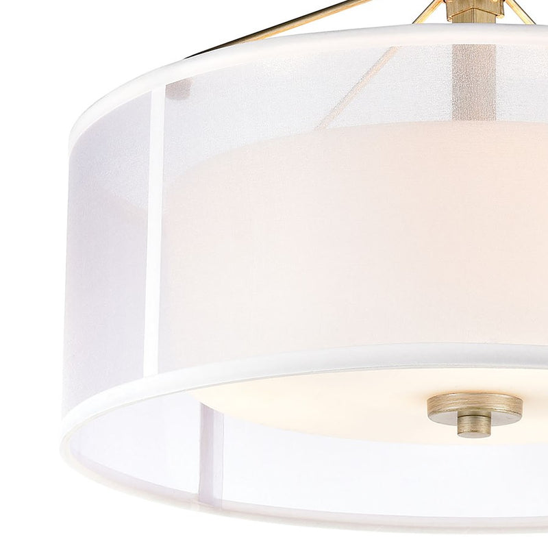 Atlas Lighting Diffusion 18in 3-Light Semi-Flush Mount | Transitional Soft Gold and White Fabric Shade | Living Room & Dining Room | Model CL11882-GD