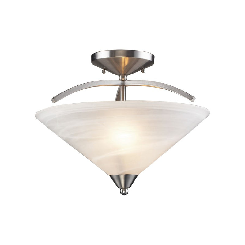 Atlas Lighting Elysburg 16in 2-Light Semi-Flush Mount | Transitional Satin Nickel and White Glass | Bedroom & Hallway Ceiling | Model CL11883-NK